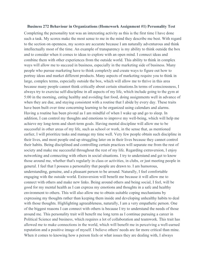 Personality Test - Homework Assignment 1