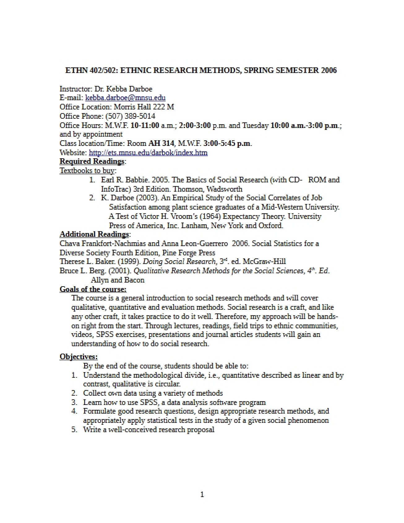 Research Methods Syllabus
