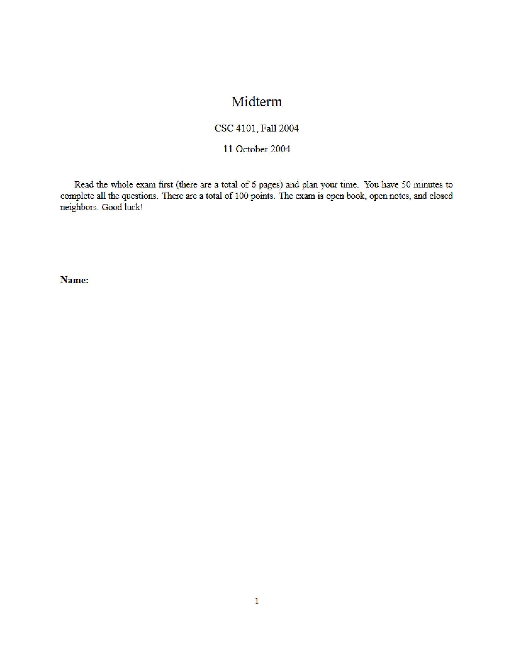 Midterm Exam Programming Languages
