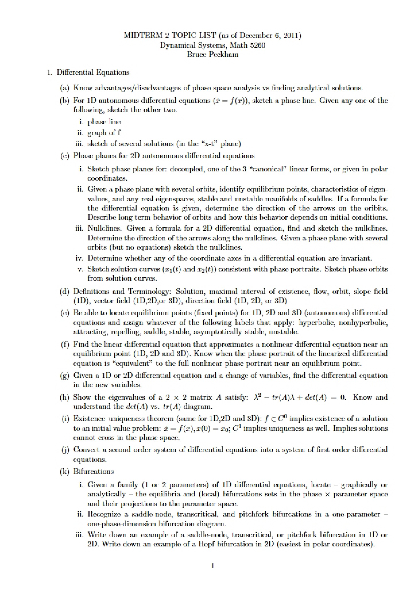 List of Topics for Midterm