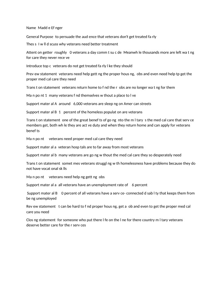 Persuasive Essay Outline on Veteran Care
