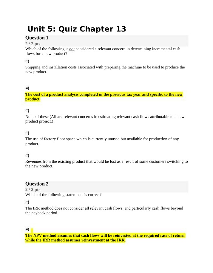 Chapter 13 Quiz - Unit 5