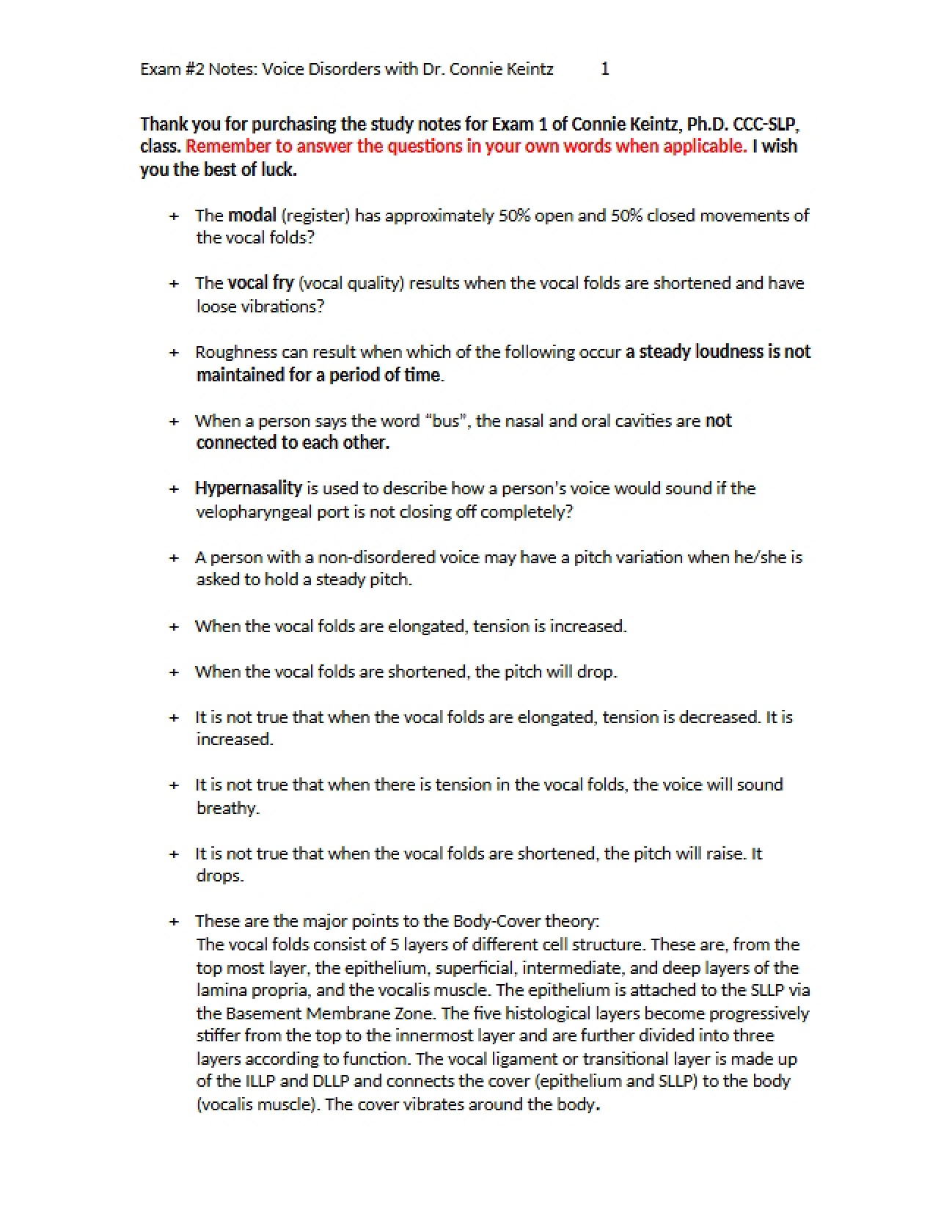 Voice Disorders Notes for Exam Two