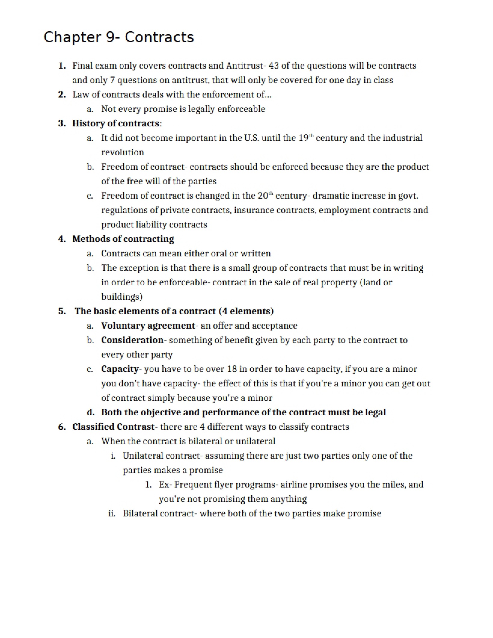 Chapter Nine Contracts
