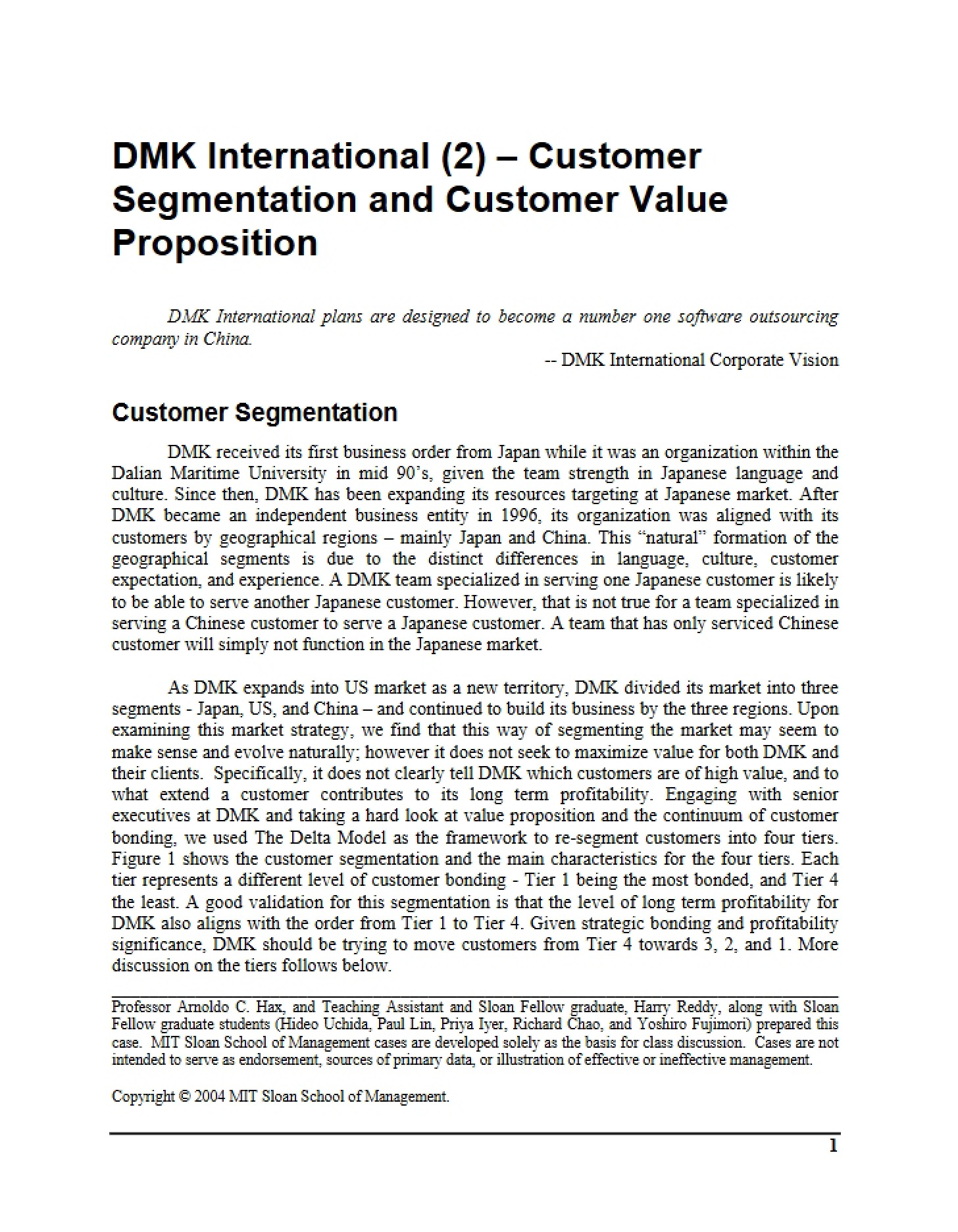 Value Proposition and Segmentation of Customers
