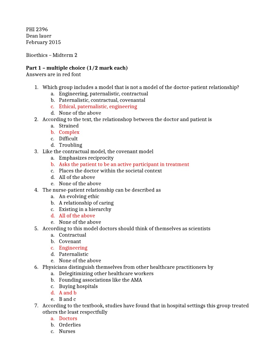 Midterm 2 for Bioethics