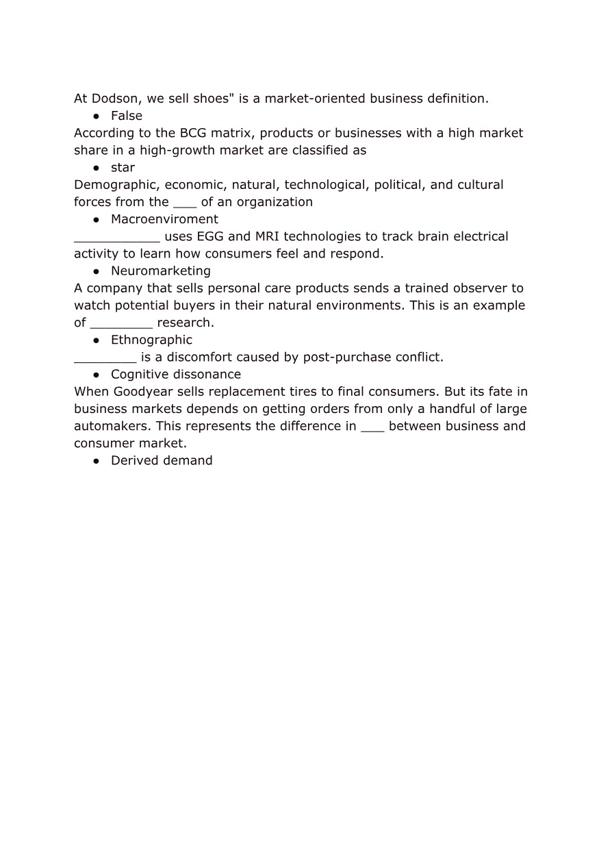 Notes on Marketing Concepts