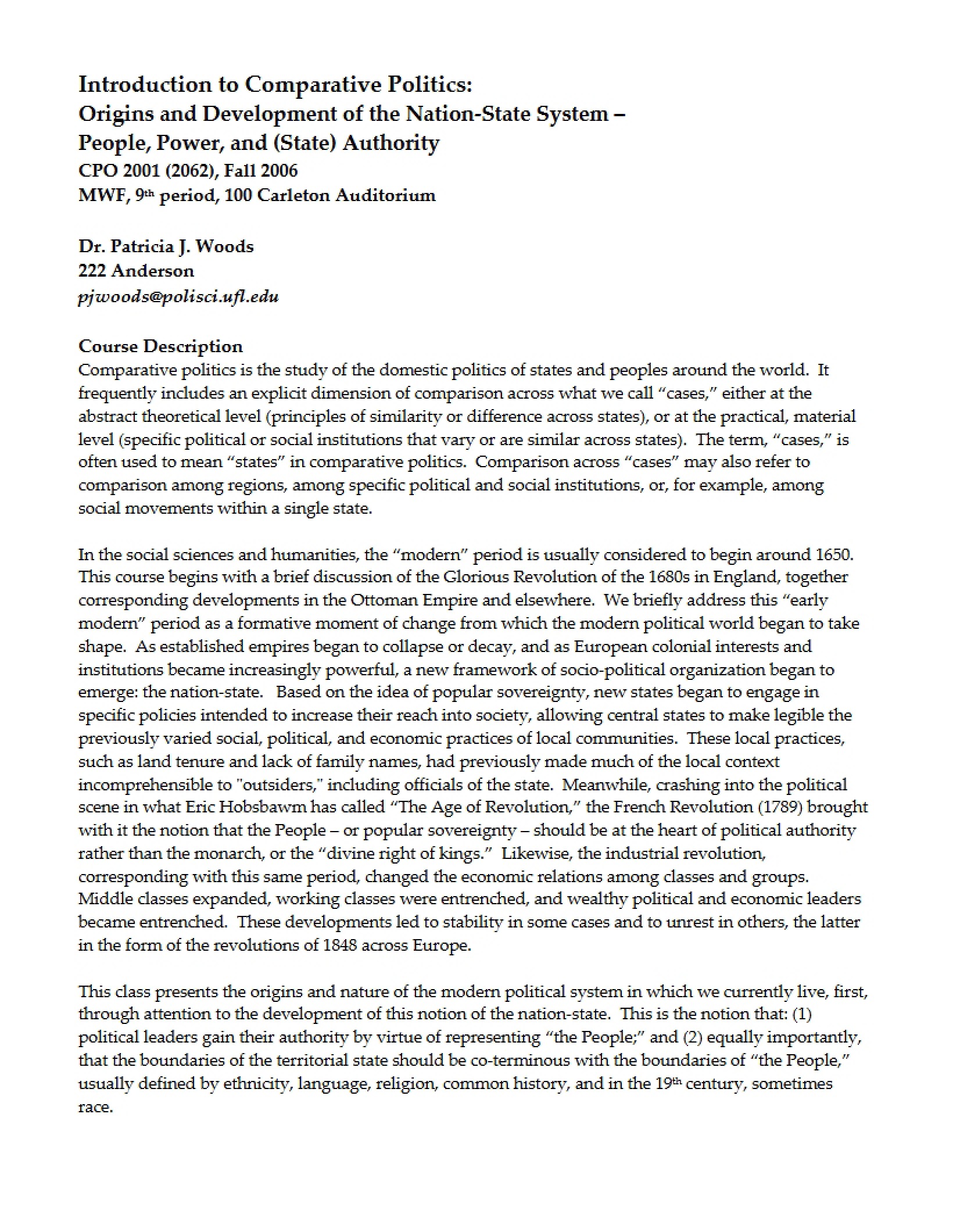 Syllabus for Comparative Politics
