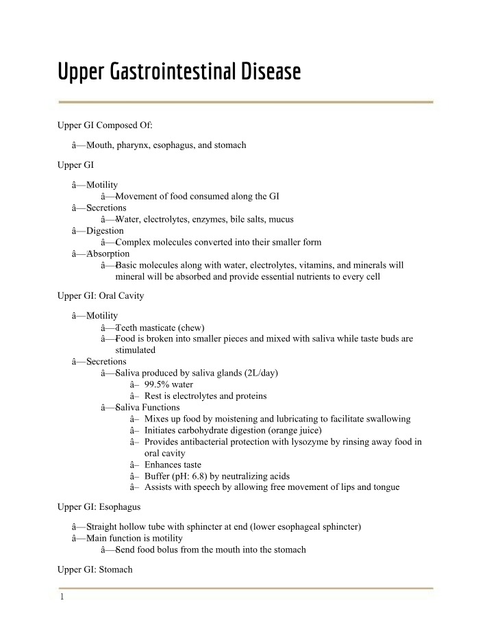 Notes on Upper Gastrointestinal Disease