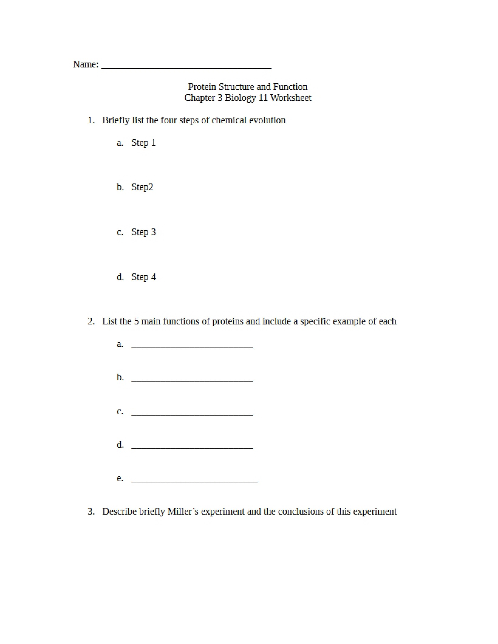 Function and Structure of Proteins