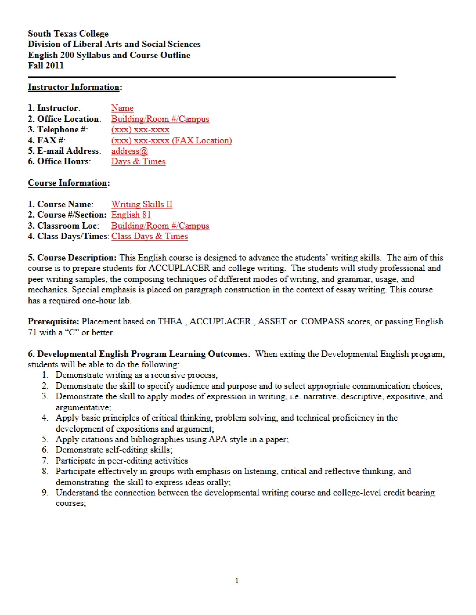 Writing Skills II Hybrid Syllabus