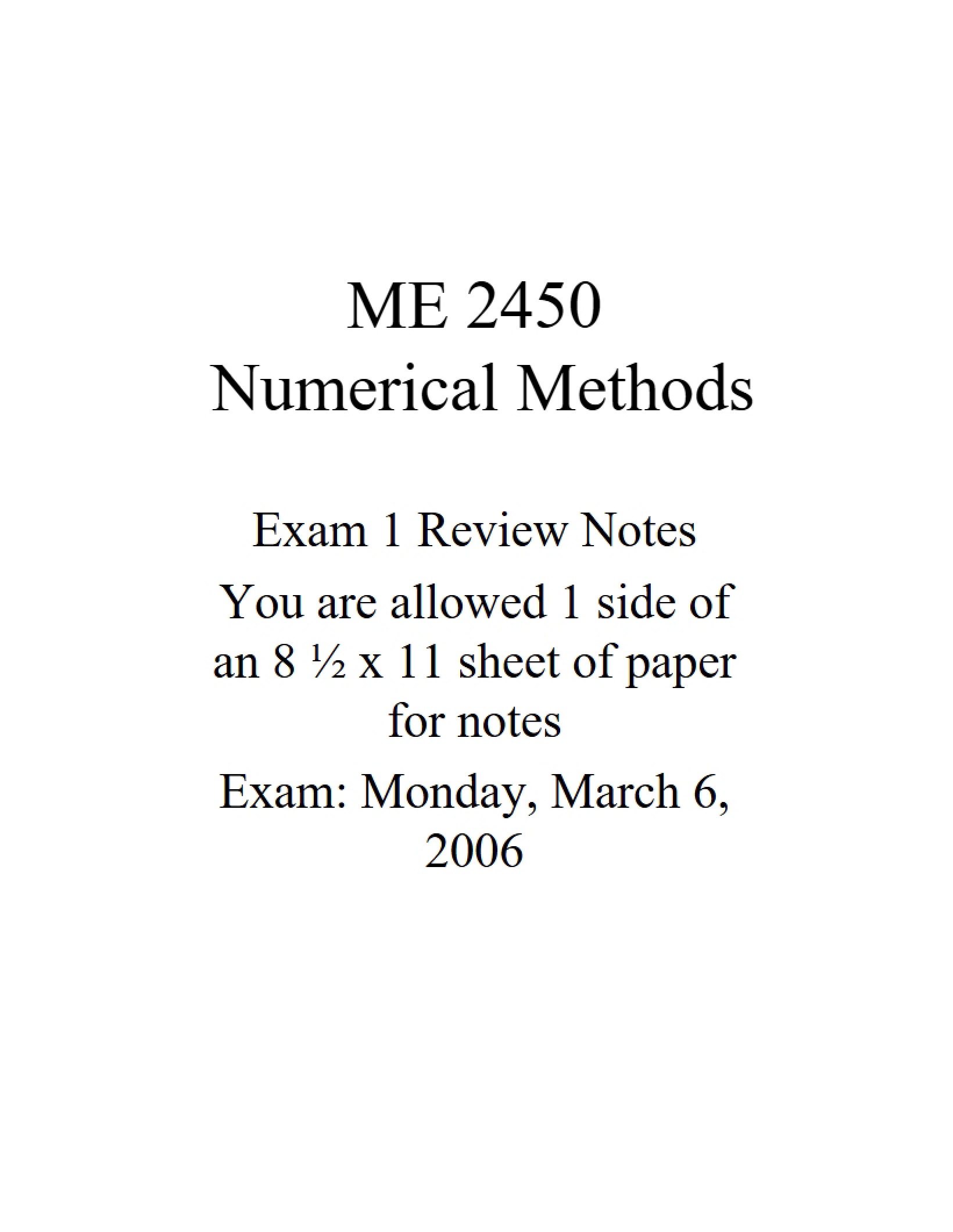 Exam Review Notes for Numerical Methods