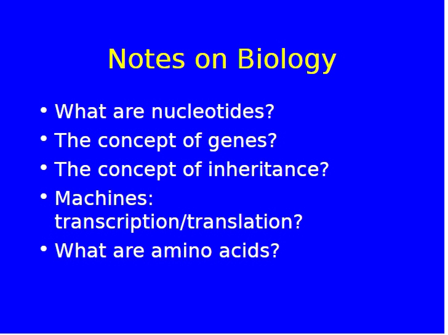 Notes from Lecture