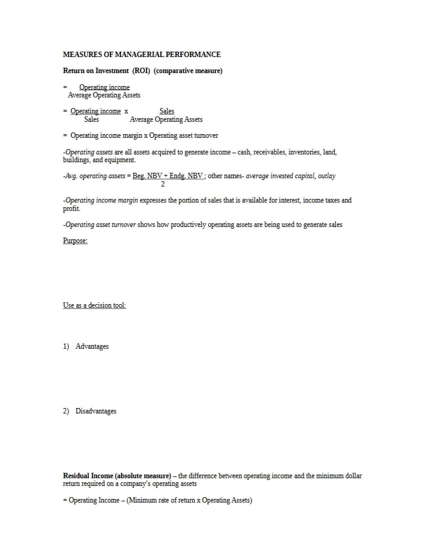 Managerial Performance Measures