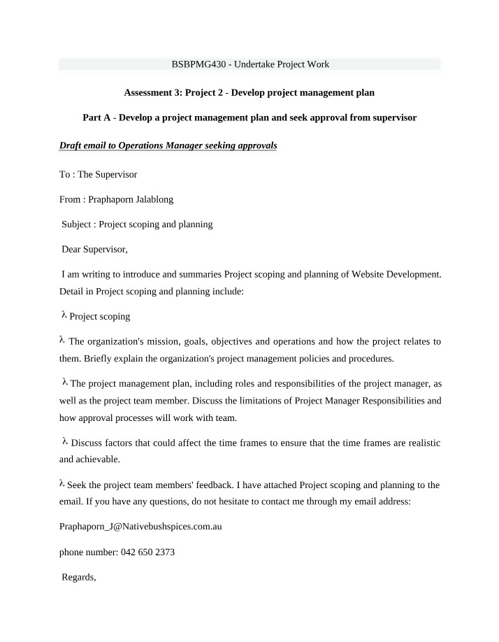 Assessment 3 Part A for BSBPMG430