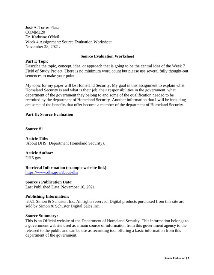 Worksheet for Source Evaluation