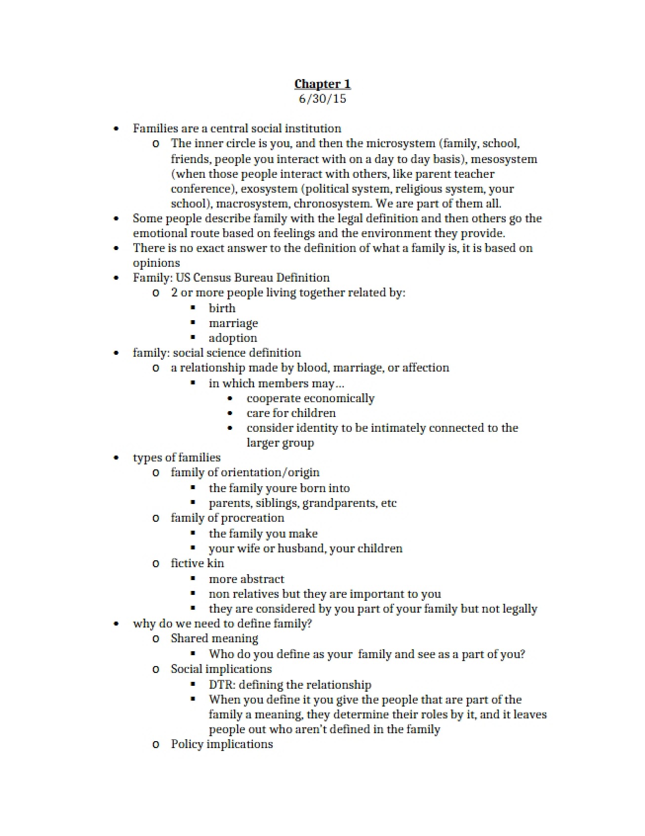 Family Relationships Course Chapter One Overview