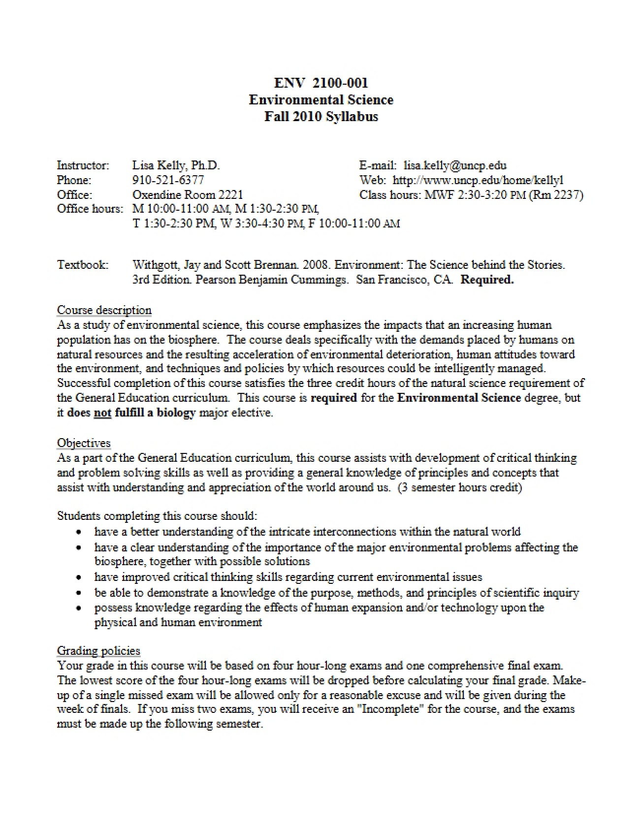 Environmental Science Syllabus