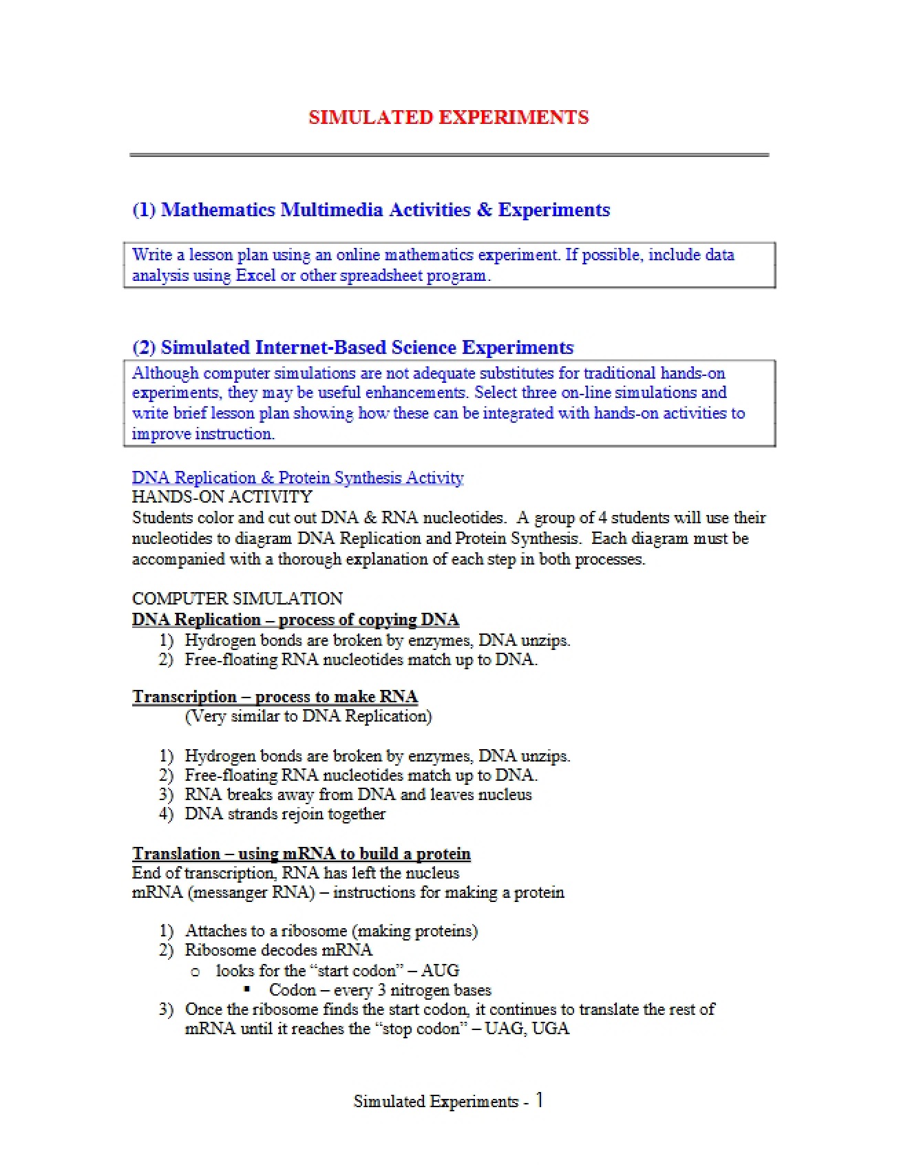 Experiments Simulation A