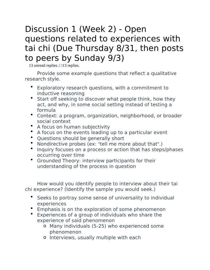 Tai Chi - Qualitative Research Questions and Findings