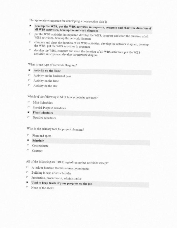 Quiz 8 for Construction Project Management