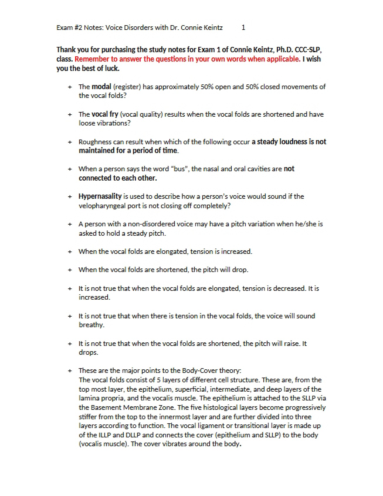 Second Exam Notes on Voice Disorders