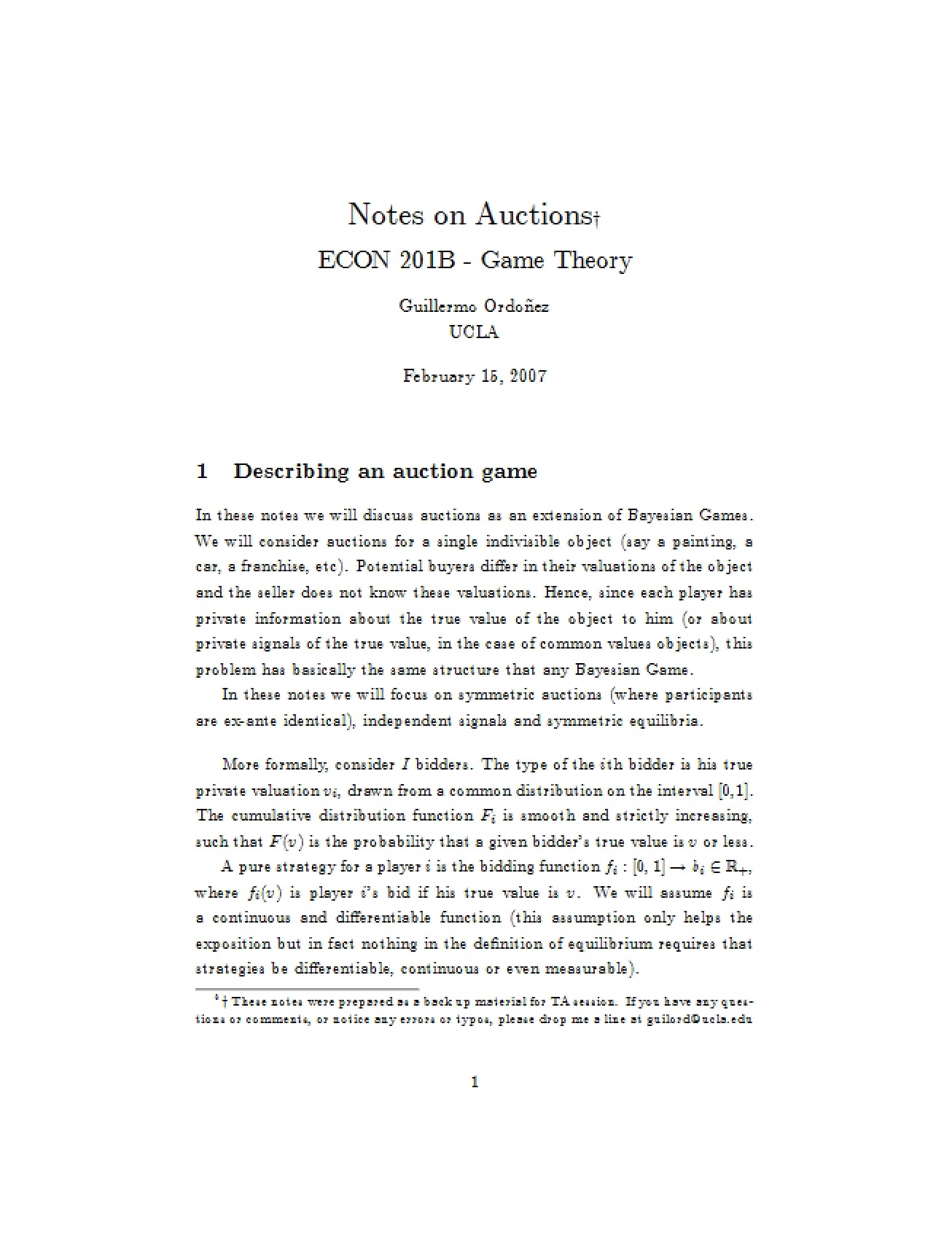 Auction Theory Notes