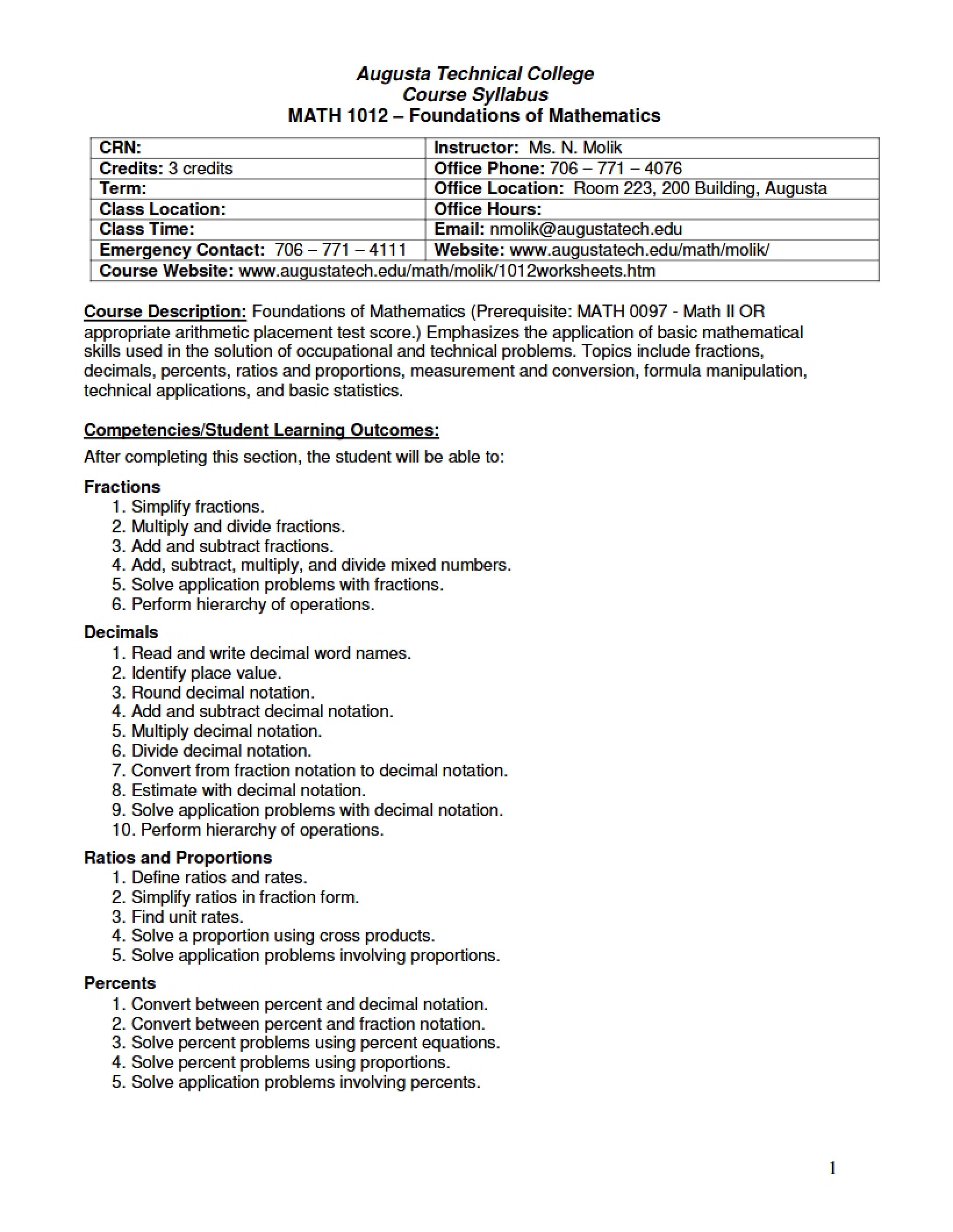 Foundations of Mathematics Course Outline