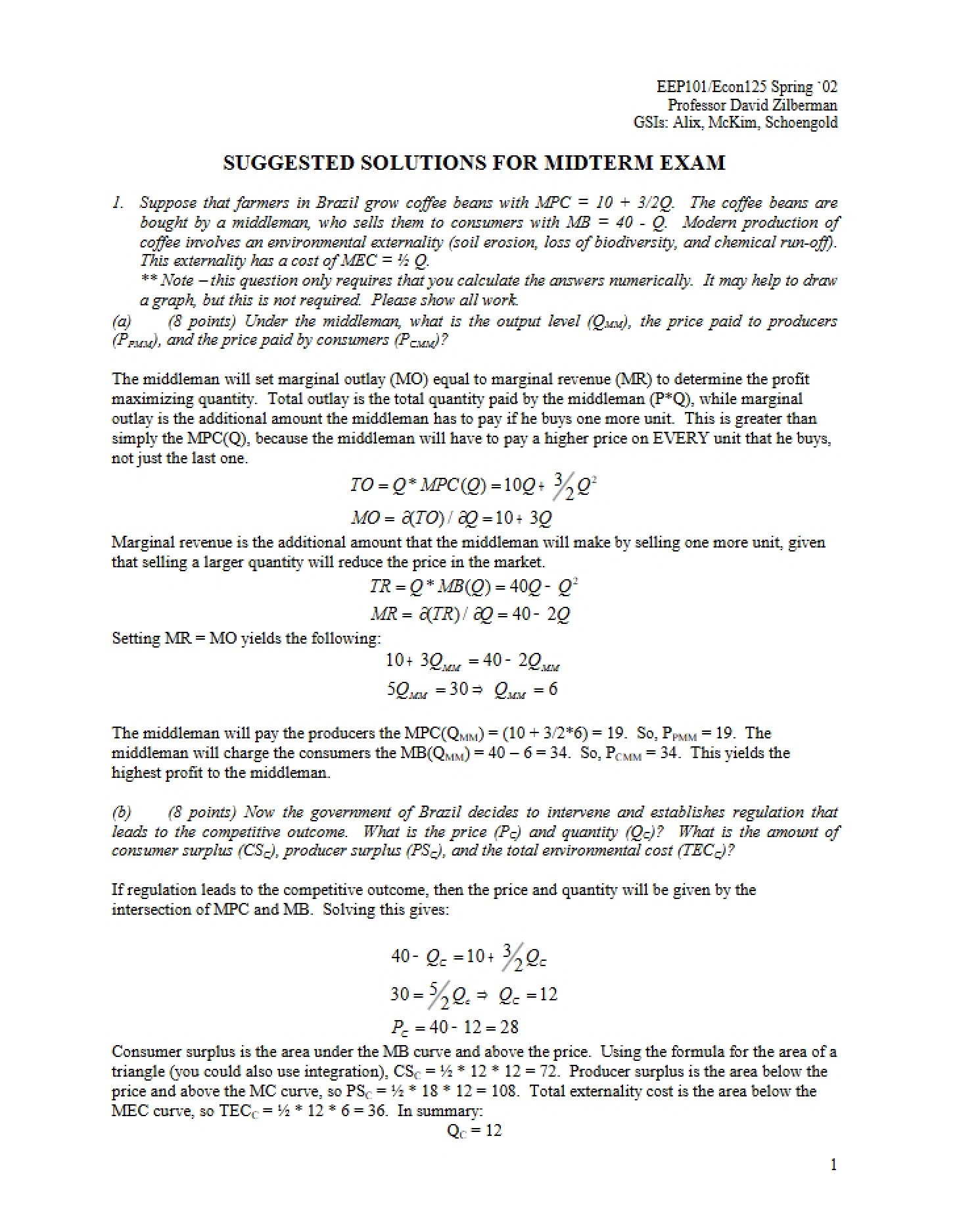 Midterm Exam Suggested Solutions