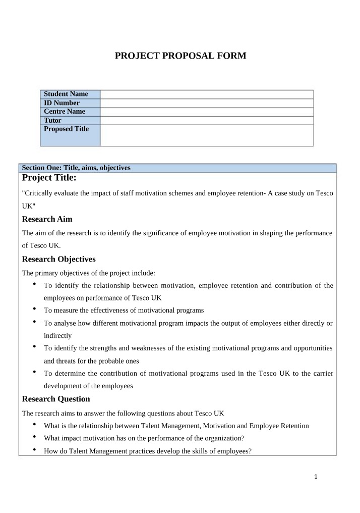 Project Proposal - Staff Motivation and Employee Retention at Tesco UK