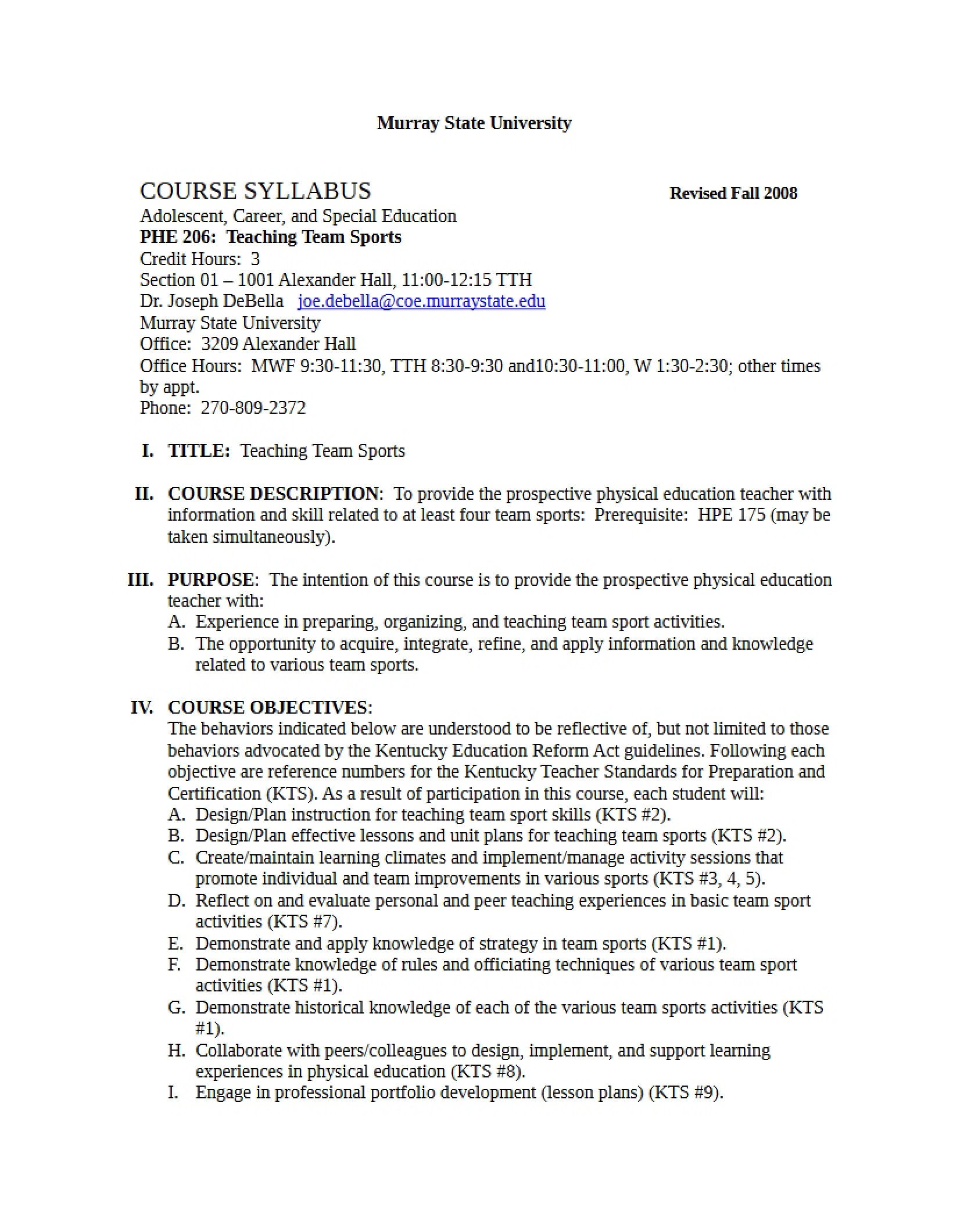 Syllabus - Team Sports