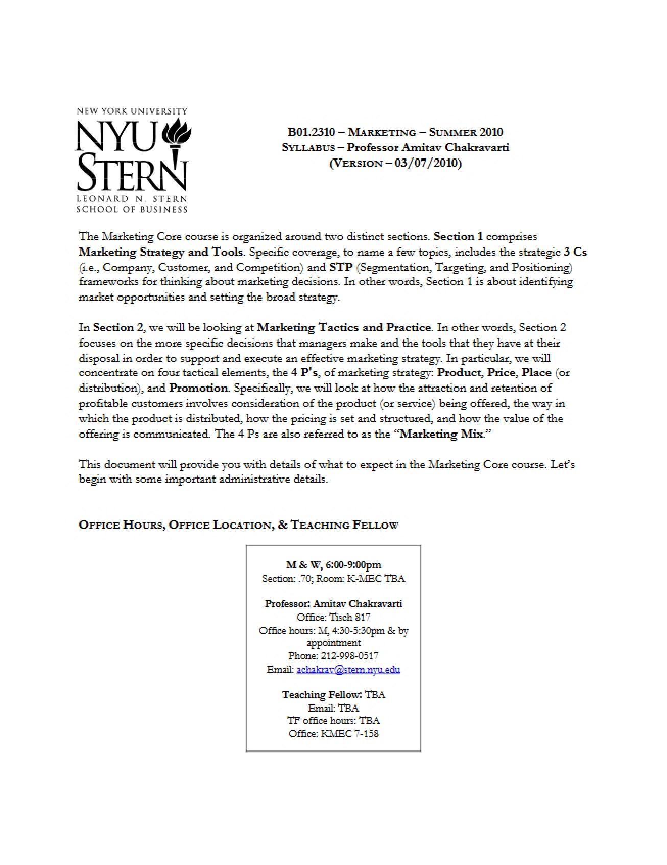 Marketing Course Syllabus