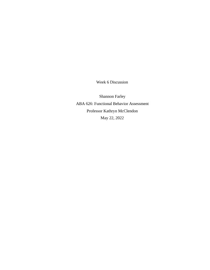 ABA 626 Discussion - Week 7