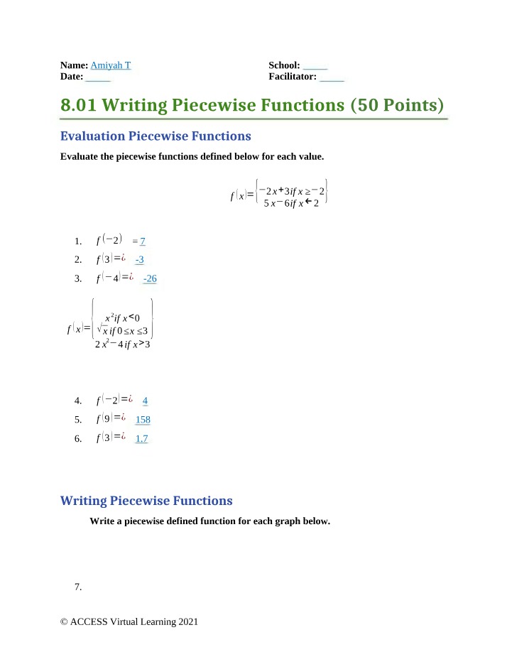 Writing Piecewise Functions (8.01)