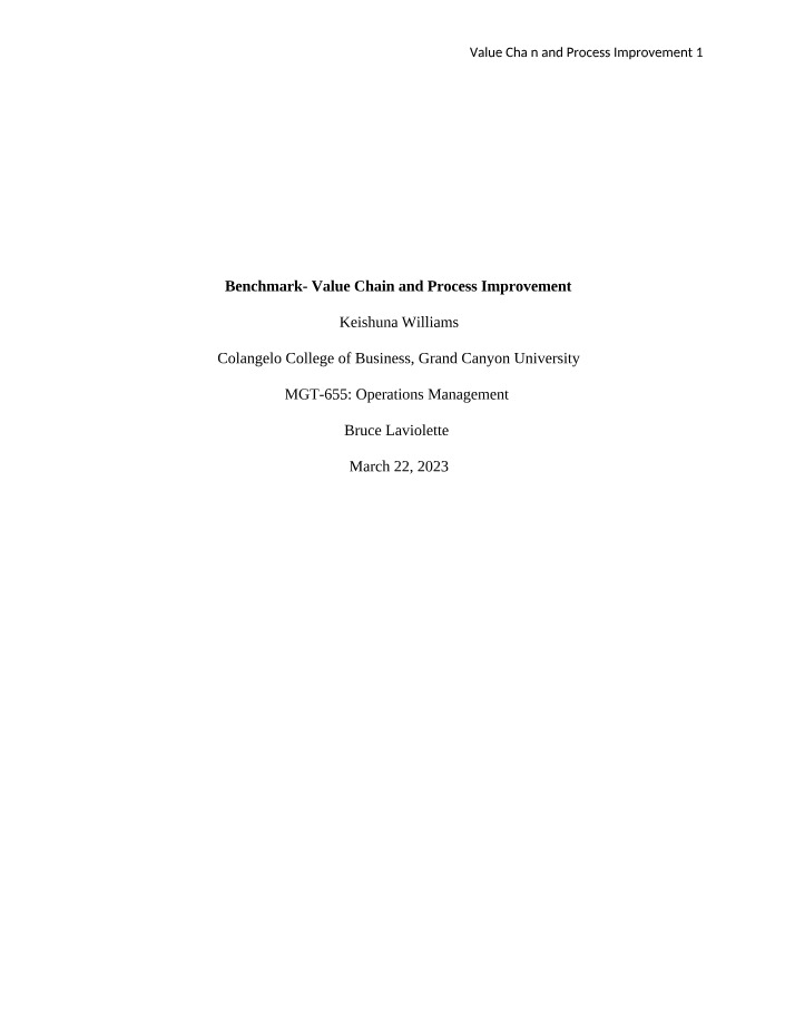 Process Improvement and Value Chain Benchmark