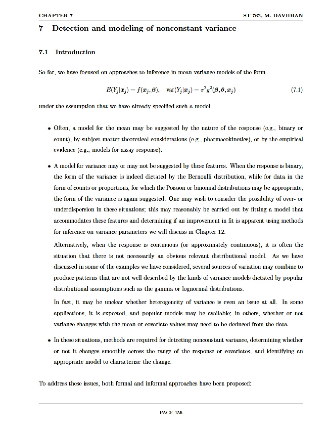 Nonconstant Variance Detection and Modeling