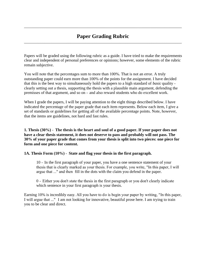 Paper Grading Rubric - Guidelines for Writing