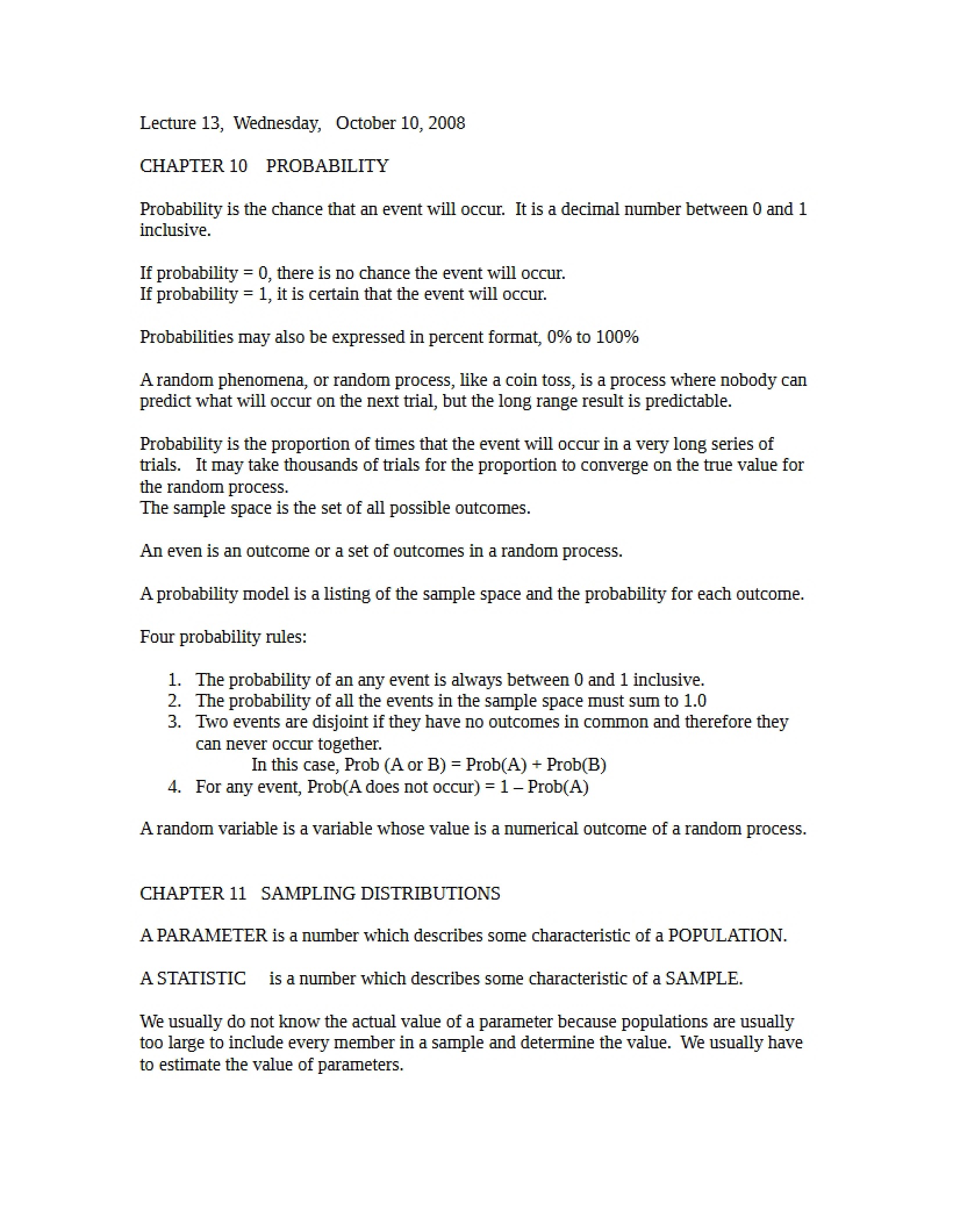 Class Notes for Stat Methods