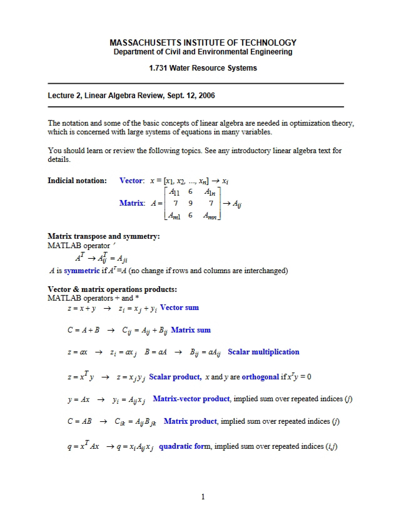 Review of Linear Algebra