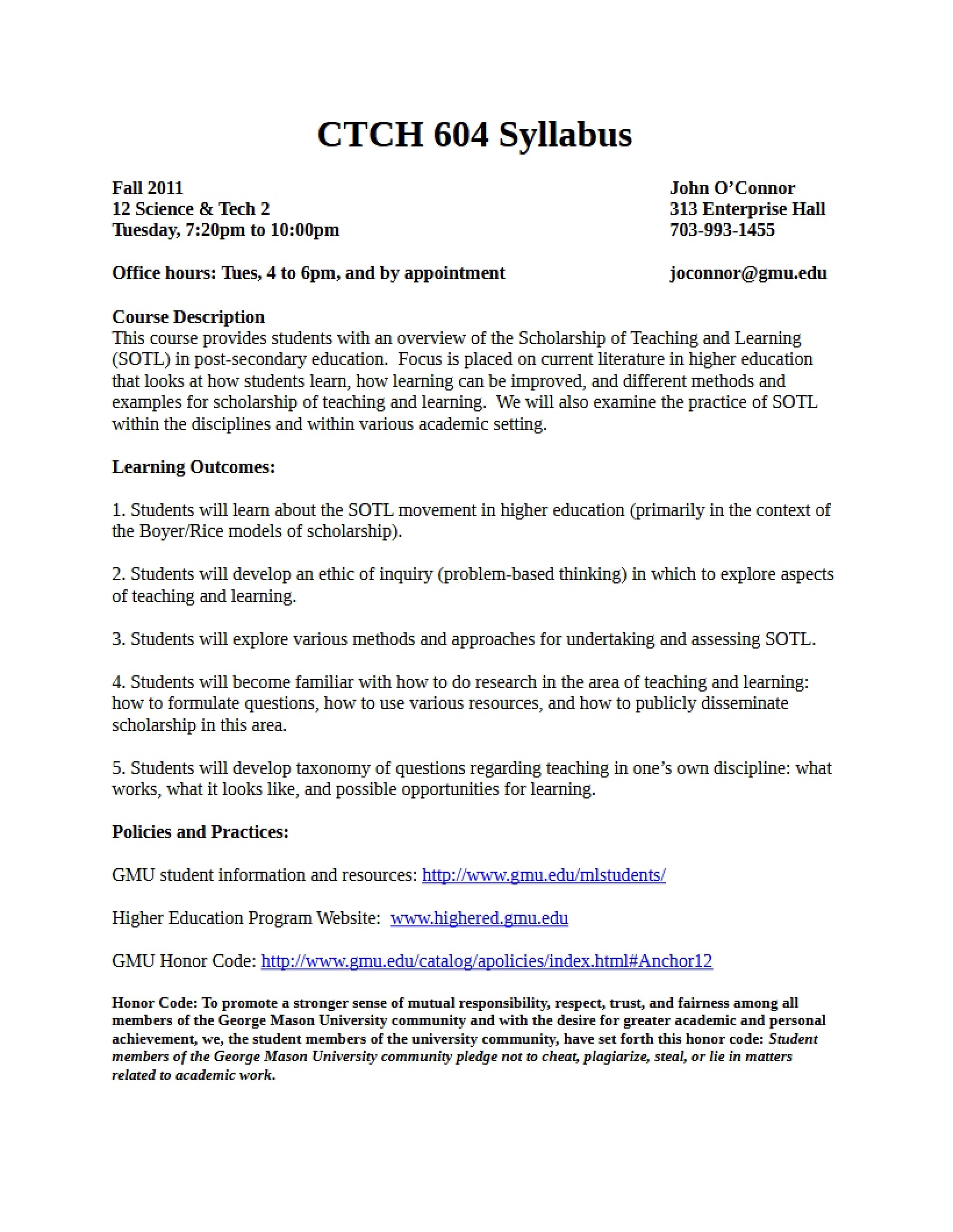 Teaching and Learning Scholarship Syllabus