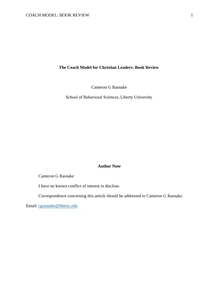 Book Review - The Coach Model for Christian Leaders