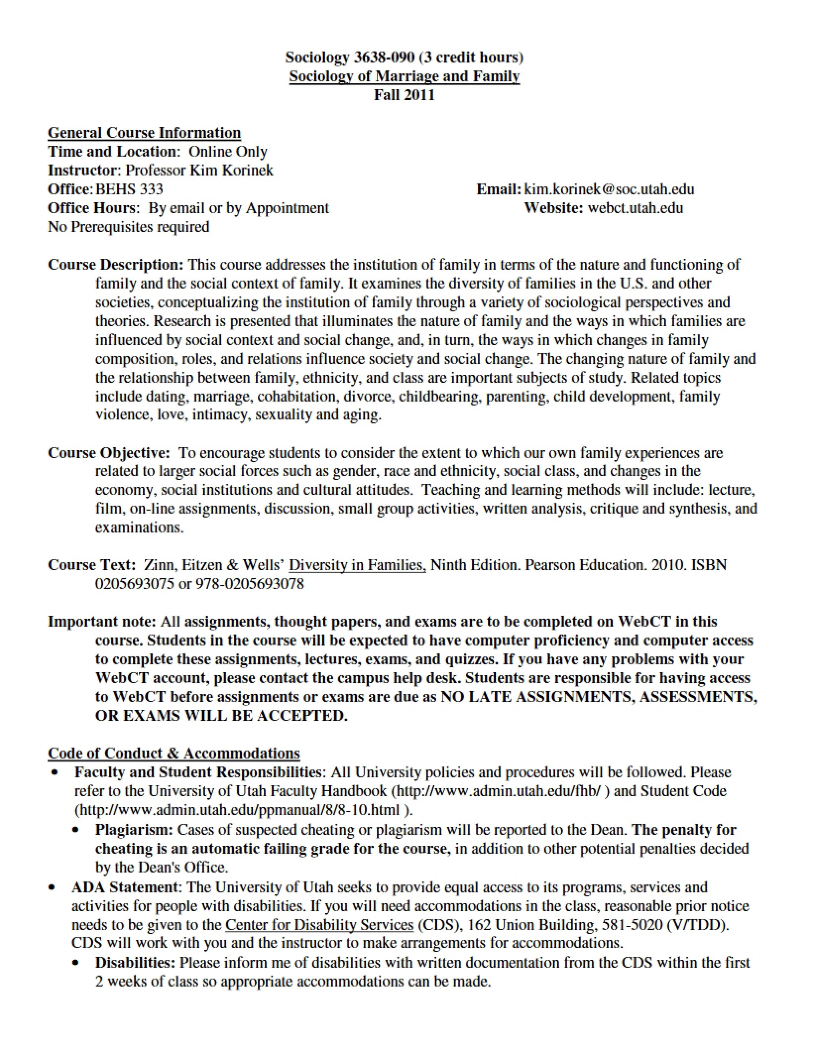 Syllabus Marriage and Family Sociology