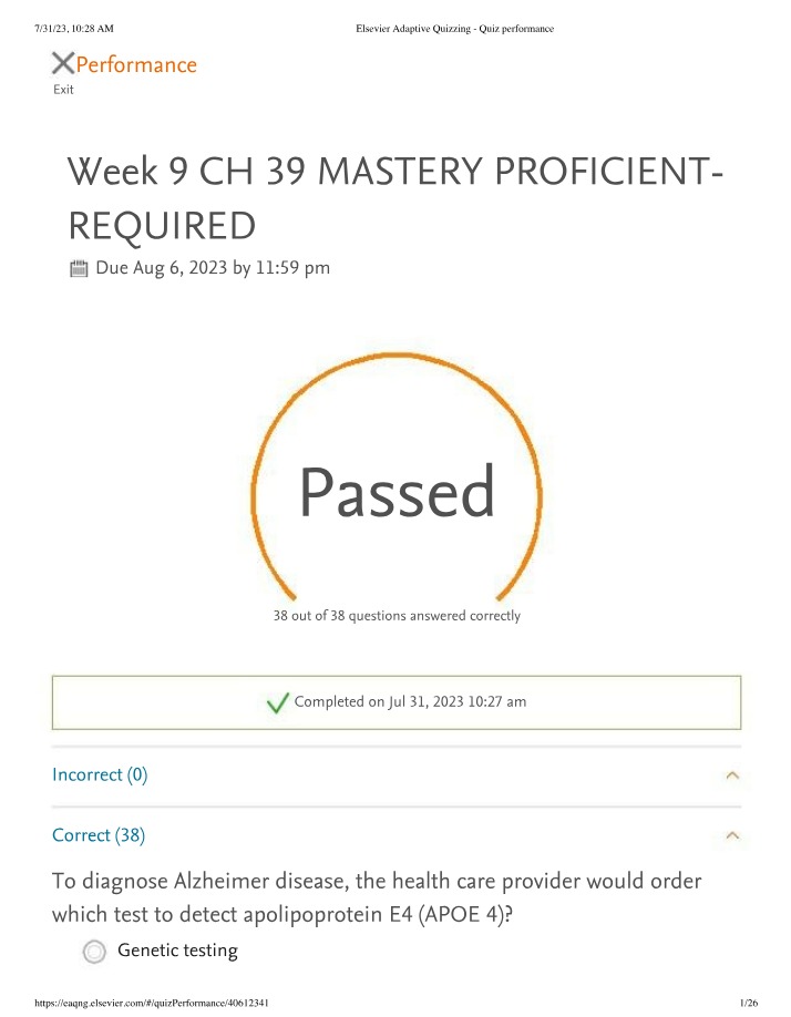 Week 9 Required Quiz - Chapter 39 Mastery