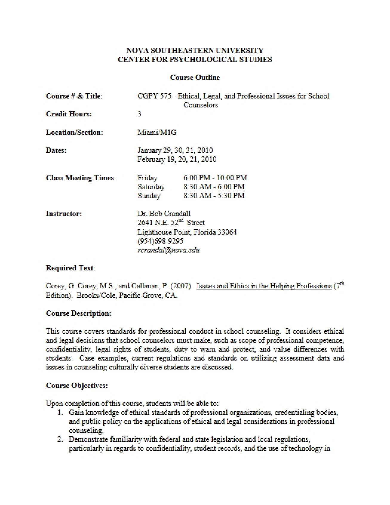 Ethical Issues for Counselors Outline