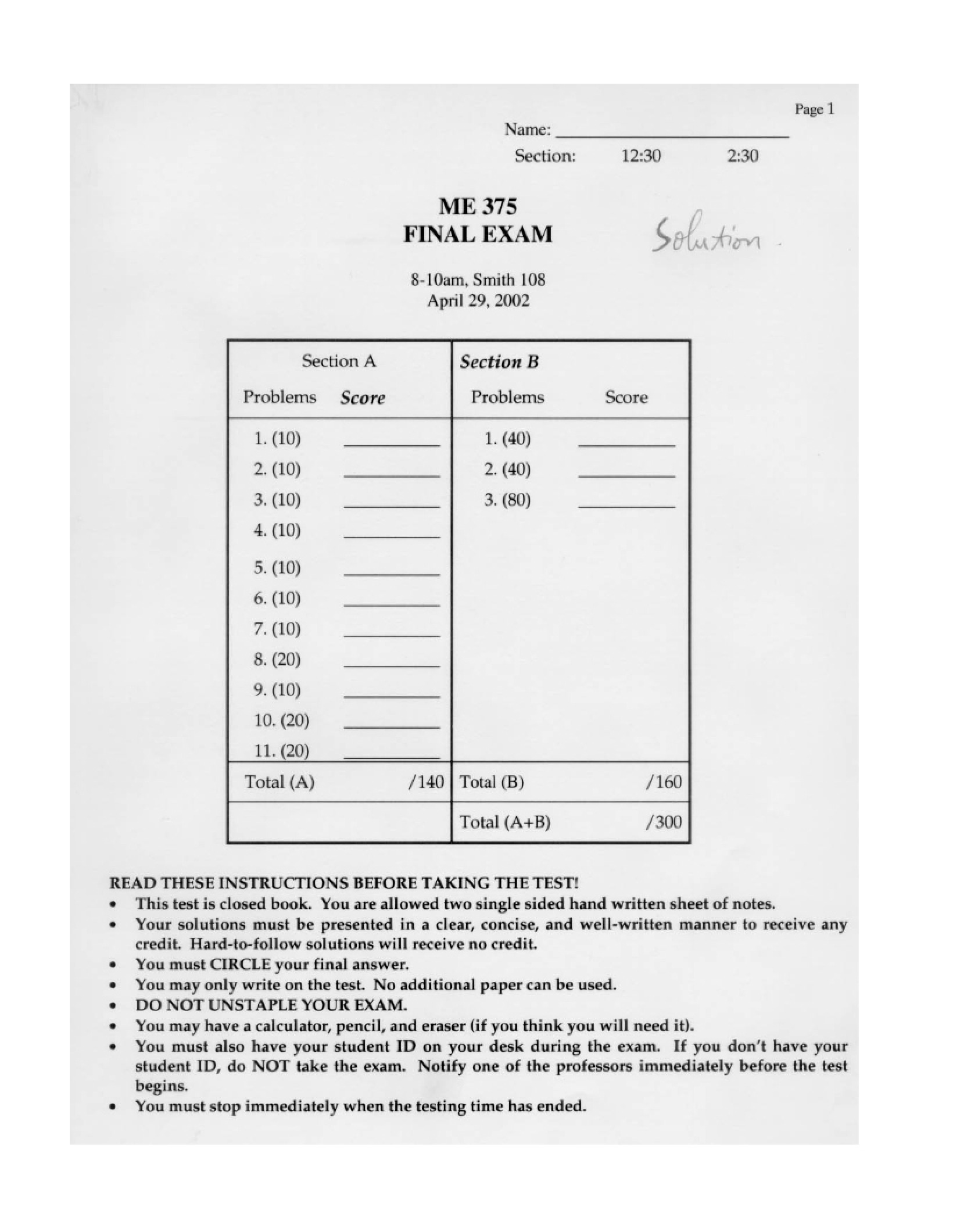 Final Examination (Spring 2002)