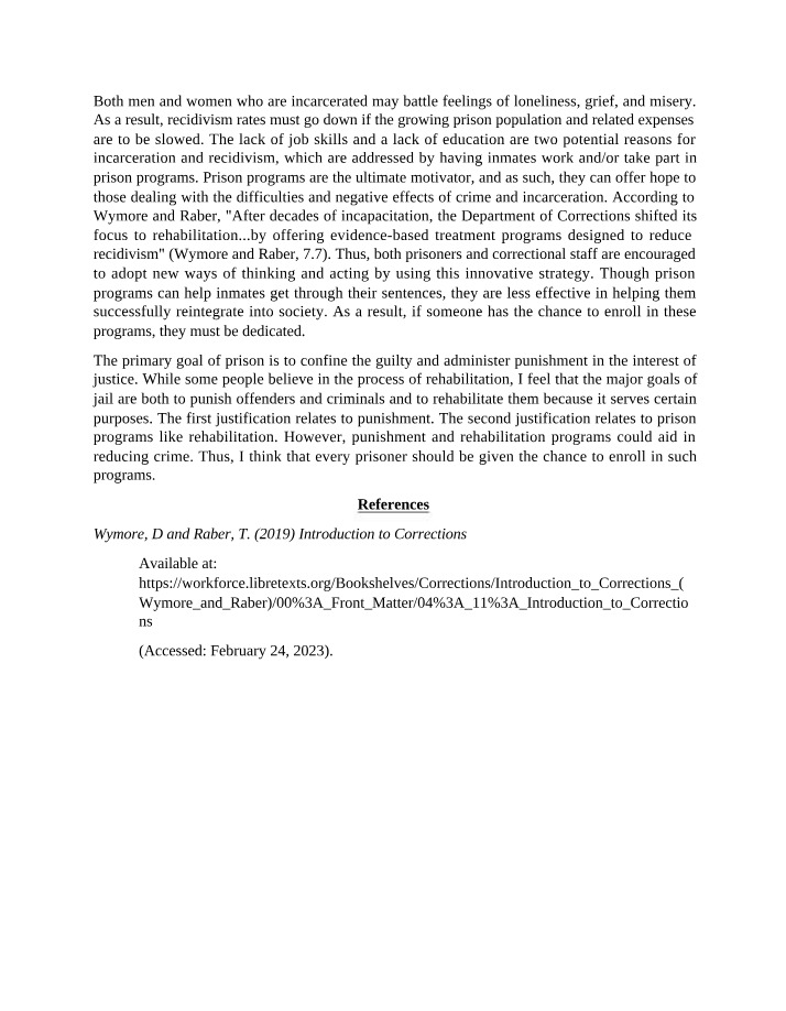 Reducing Inmate Recidivism Through Prison Programs