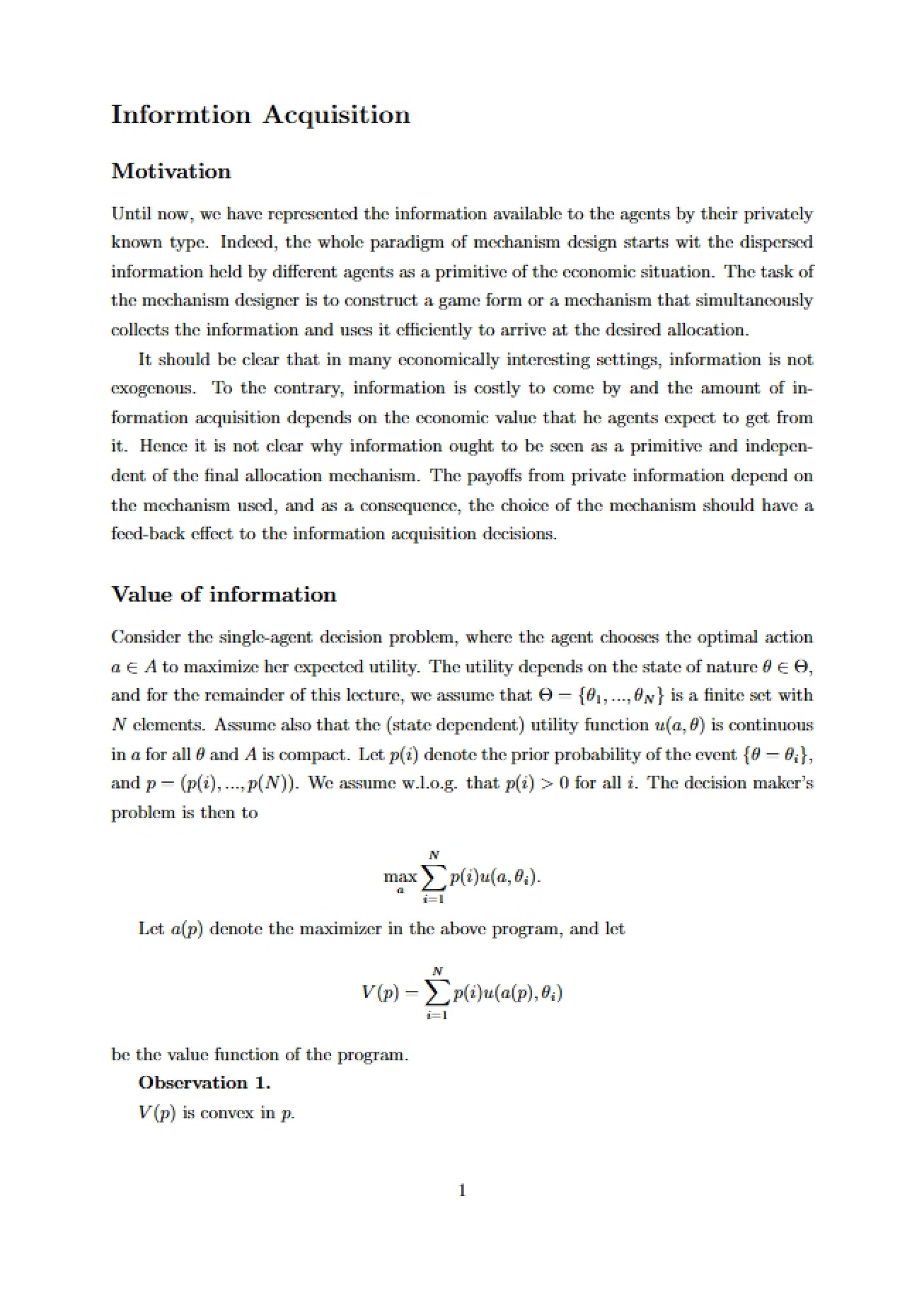 Acquisition of Information - Adv Microeconomic Theory II