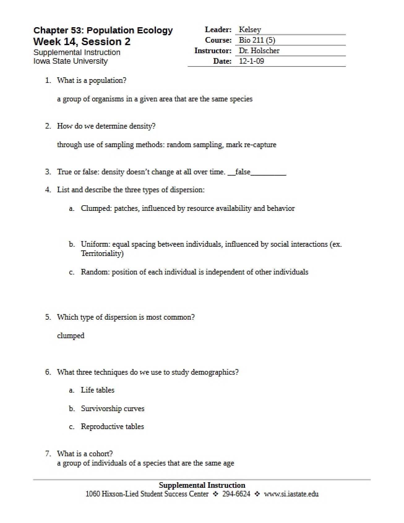 Answer Guide for Biology Principles Exercises