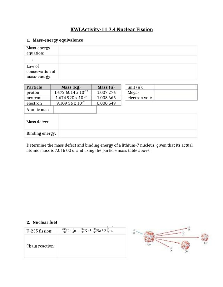 Mass-Energy Equivalence - Nuclear Fission and Fusion