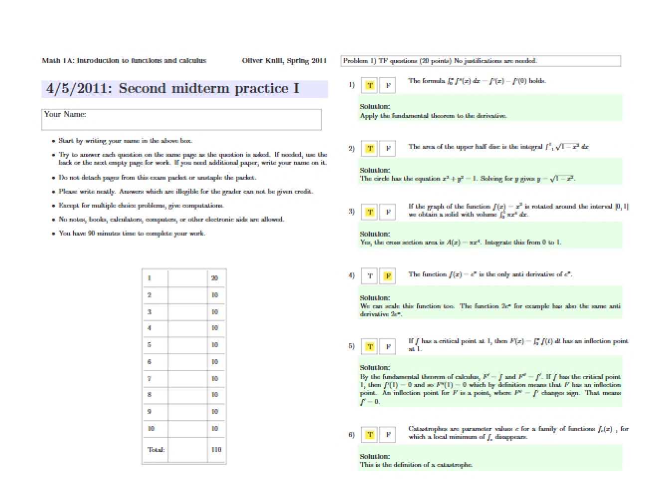 Second Midterm Practice Set I